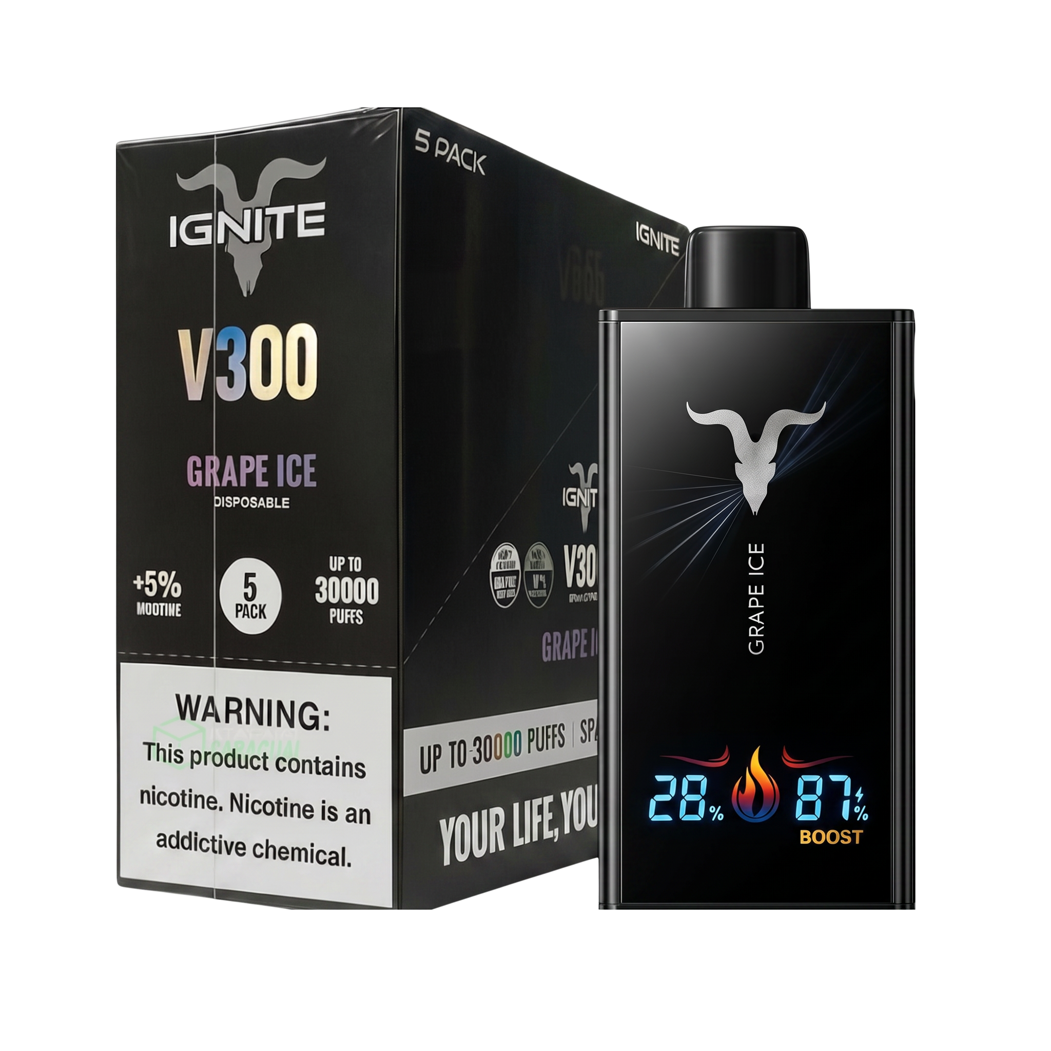 Ignite V300 Original — pod descartável 30.000 puffs Dual Mesh com tela digital